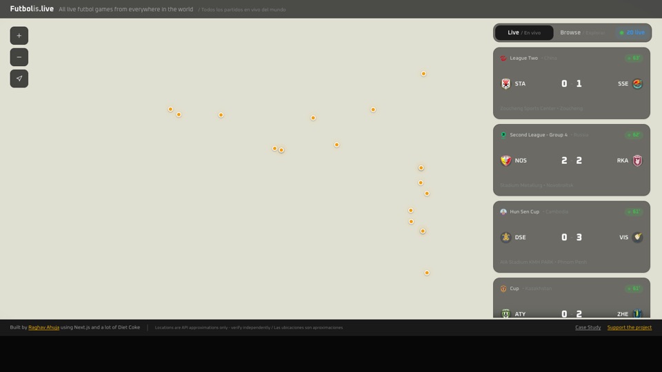 Futbolis: a live map of every football match on earth